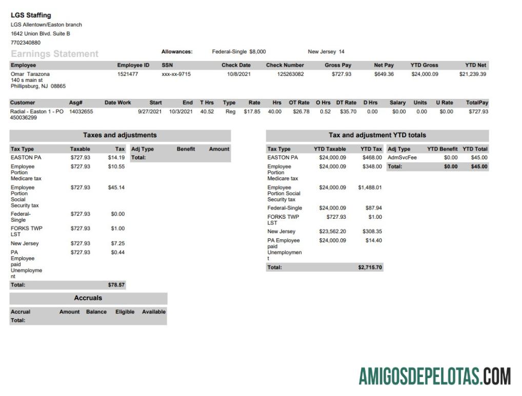 Recibo de pagamento de pessoal da LGS em formato PDF e Word exemplo real